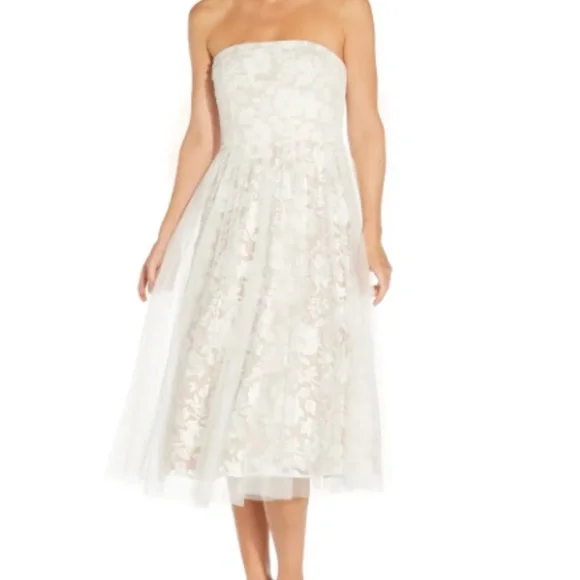 Aiden Dresses | Aidan by Aidan Mattox Strapless Lace Fit-&-Flare Dress | Color: White | Size: 2 | Hannahbowersox's Closet